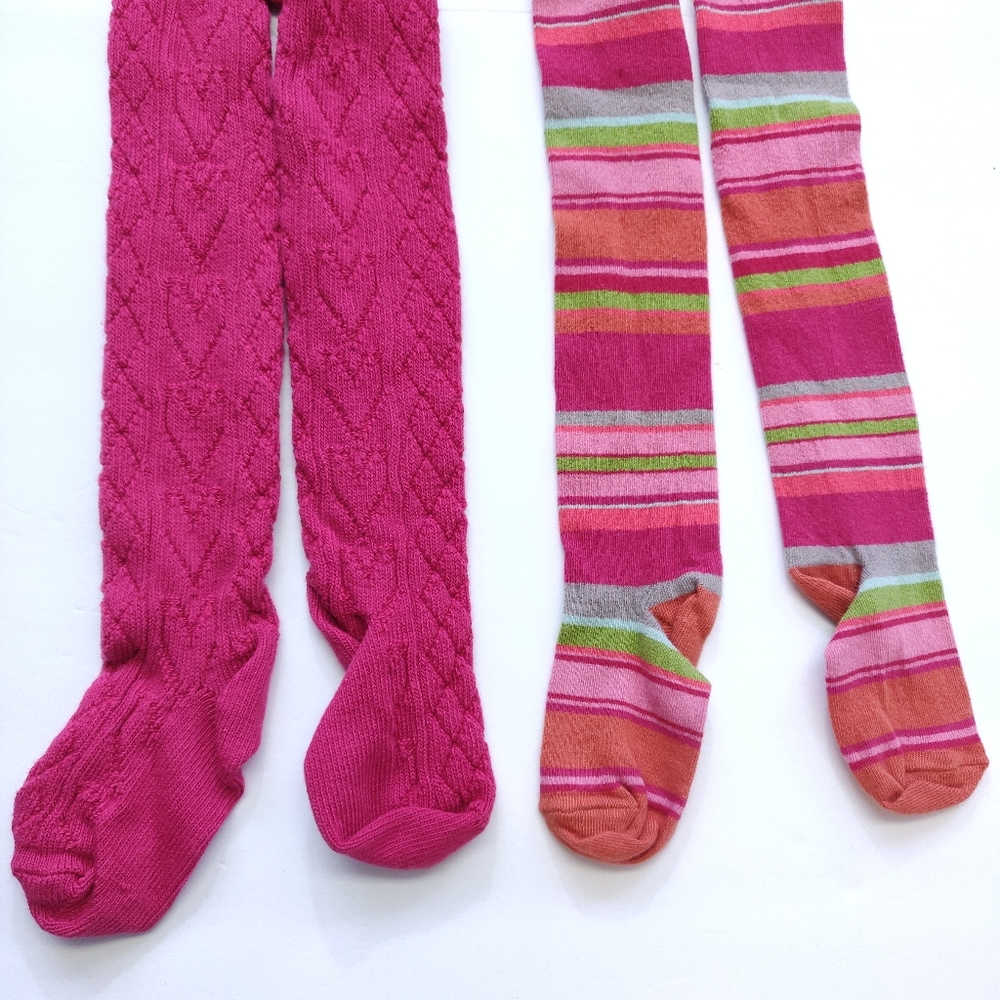NWT Room Seven Girls Tights Size 98/3T 104/4T Boutique Pink Cable Knit Heart